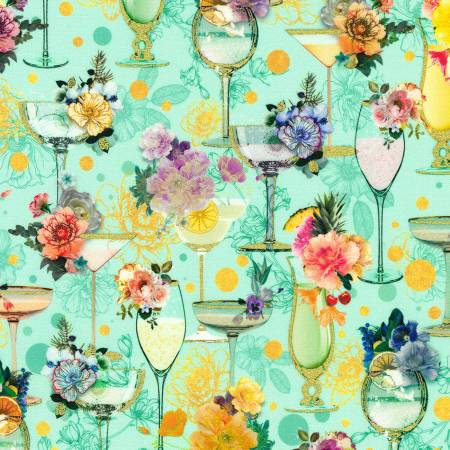 Happy Hour - Wine Glasses Mint w/Metallic