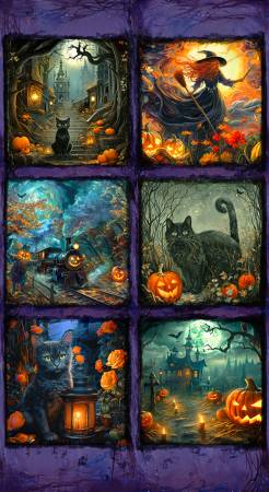 Moon Spell - Night Panel, Cats, Witch, Haunted House (24" Panel)