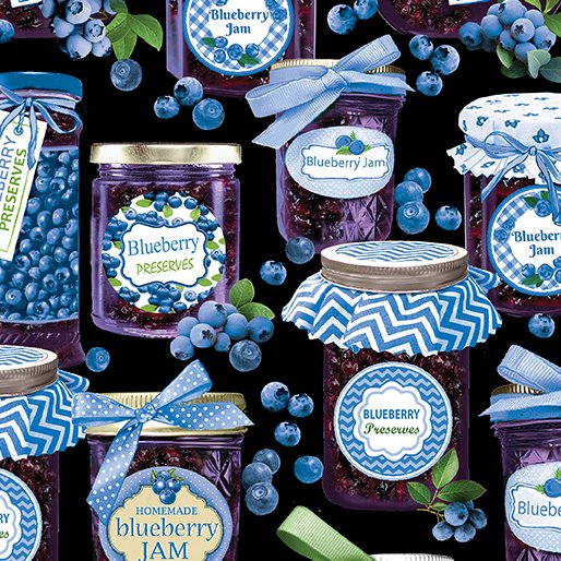 Blueberry Delight Black - Blueberry Hill by Benartex