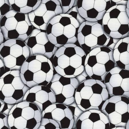 White Soccer Balls by Timeless Treasures