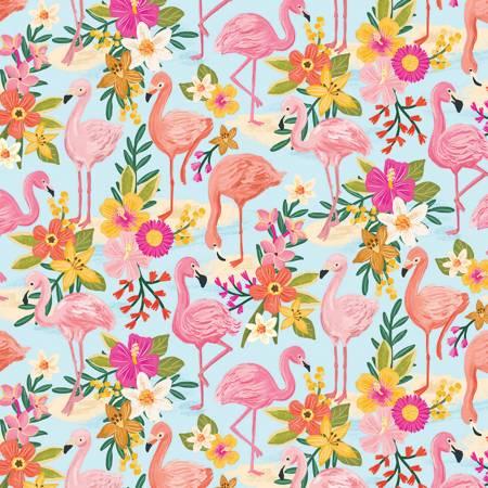 Forever Summer - Aqua Tropical Flamingos
