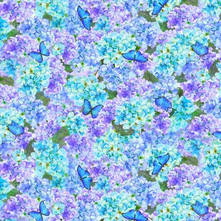 Row By Row 2023 - Blue Packed Hydrangea & Butterflies