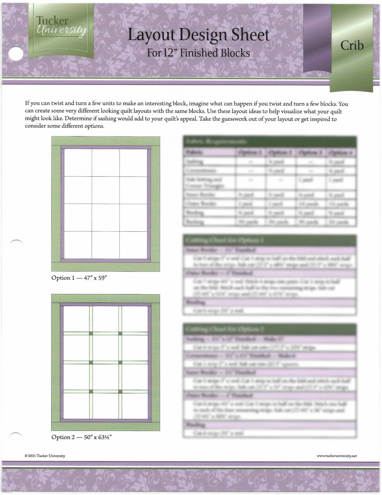 Crib Layout Design Sheet for 12" Blocks