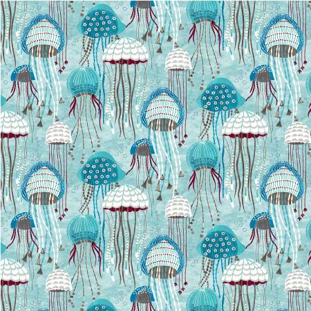 Aqua Jolly Jellyfish by Michael Miller