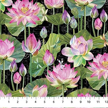 Water Lilies - Black Floral 25057-99