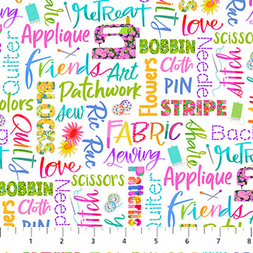 Quilt Retreat - Quilting Words White Multi DP25151-10