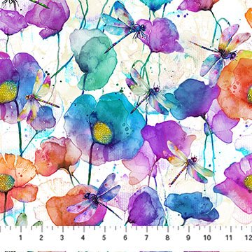 Dragonfly Dance - White Multi Large Floral
