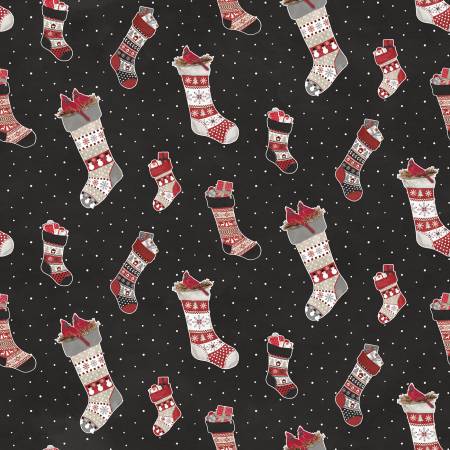 Hello Winter  - Flannel Stockings Black