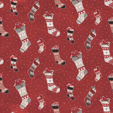 Hello Winter  - Flannel Stockings Red
