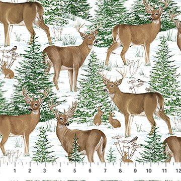 Woodland Woolies Flannel - Deer 2 White Multi