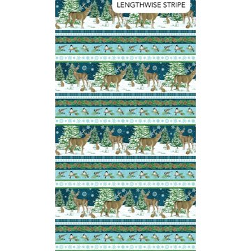 Woodland Woolies Flannel - Border Stripe Navy Multi