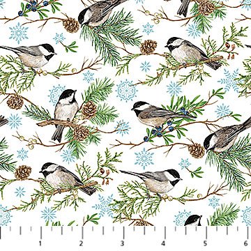 Woodland Woolies Flannel - Chickadees White Multi