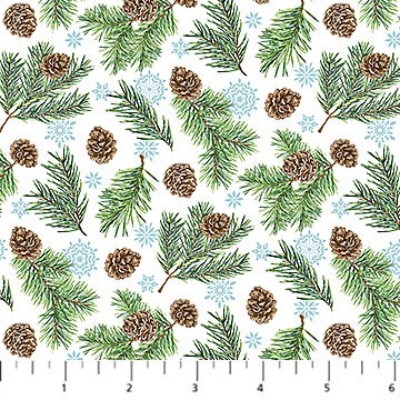 Woodland Woolies Flannel - Pinecones White Multi