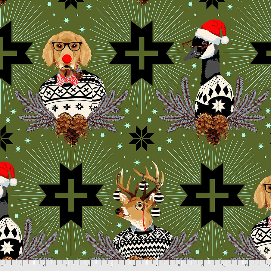 Tula Pink Holiday Homies Flannel- Buck, Buck, Goose - Pine Fresh