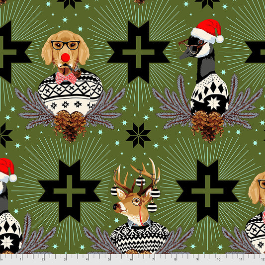 Tula Pink Holiday Homies Flannel- Buck, Buck, Goose - Pine Fresh