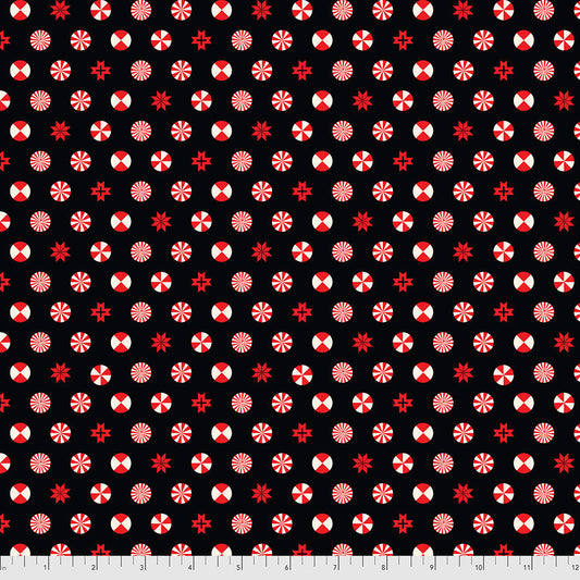 Tula Pink Holiday Homies Flannel - Peppermint Stars - Ink