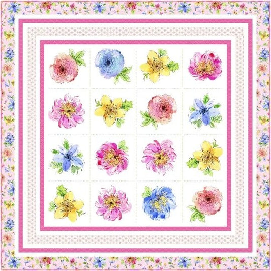 Gabriella Block Flowers Quilt Kit- Pink