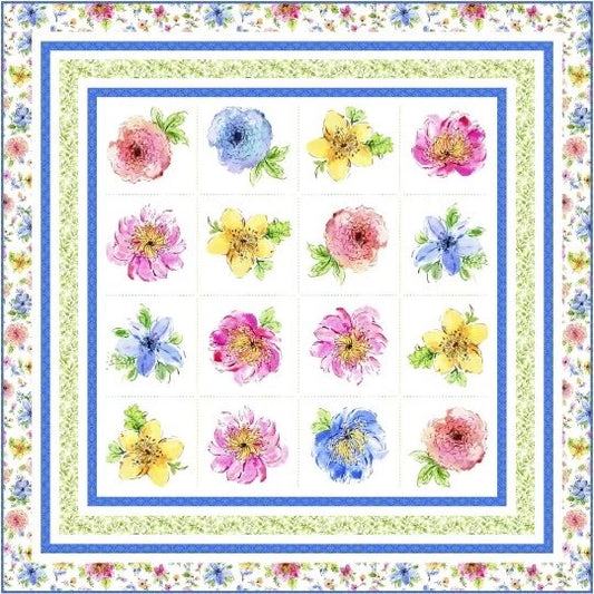Gabriella Block Flowers Quilt Kit- Blue
