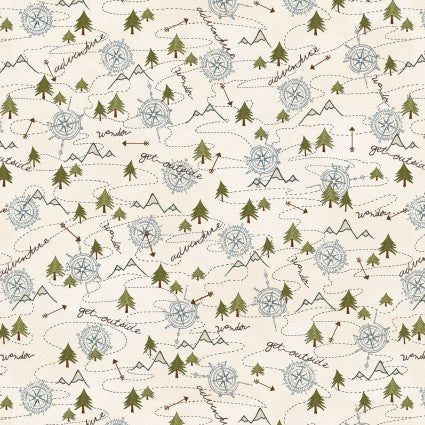 The Mountains are Calling Flannel - Cream Mixed Media Mountain Trail