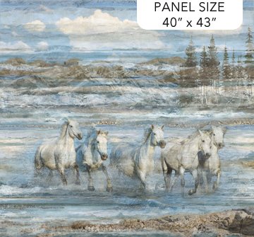 Running Free - Blue Multi Horse Panel (40" x 43")