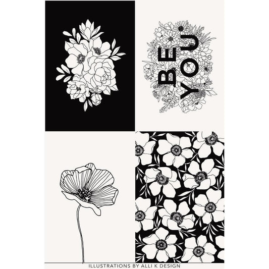 Illustrations Floral Paper Ink - Panel Cut