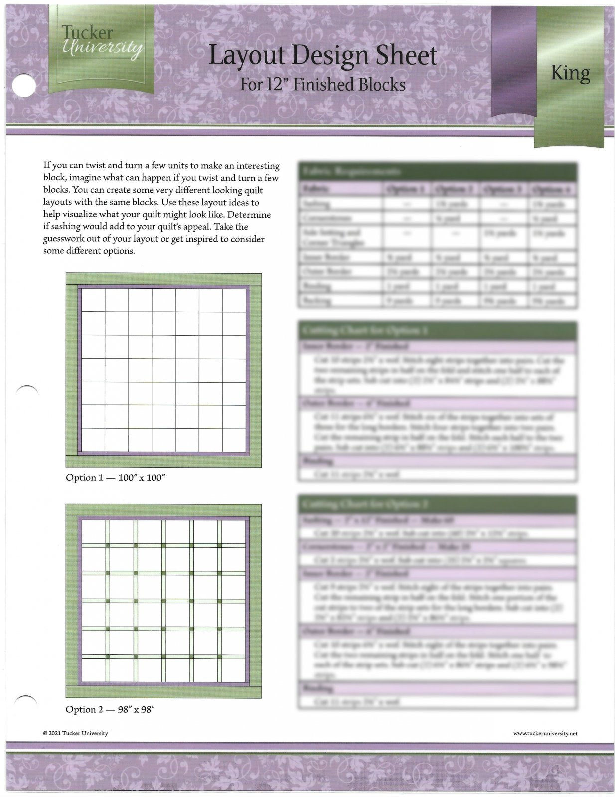 King Layout Design Sheet for 12" Blocks