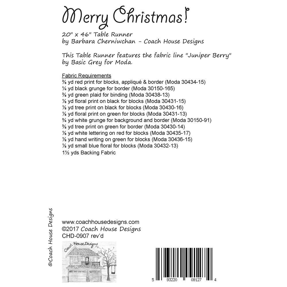 Merry Christmas Table Runner Pattern