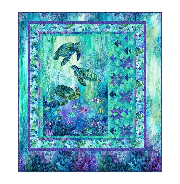 Star Fish Throw Quilt - ft. Coral Reef by Northcott