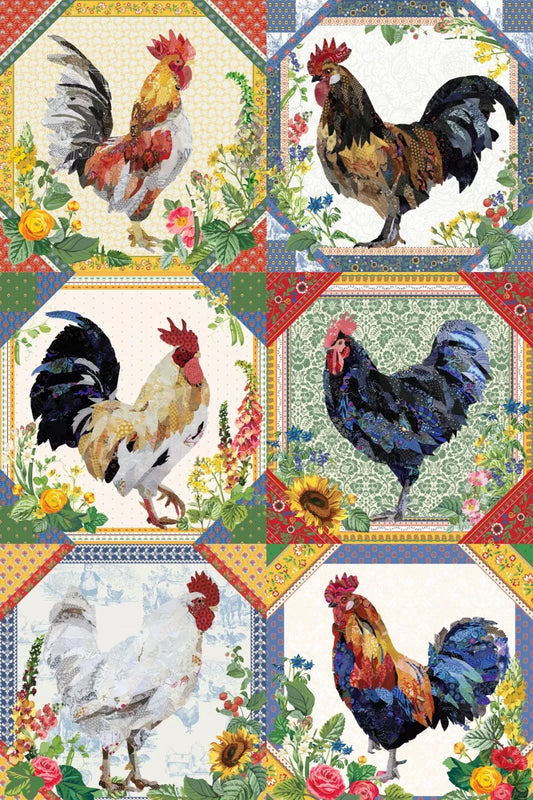 Petit Rouge Roosters Collage Quilt Pattern