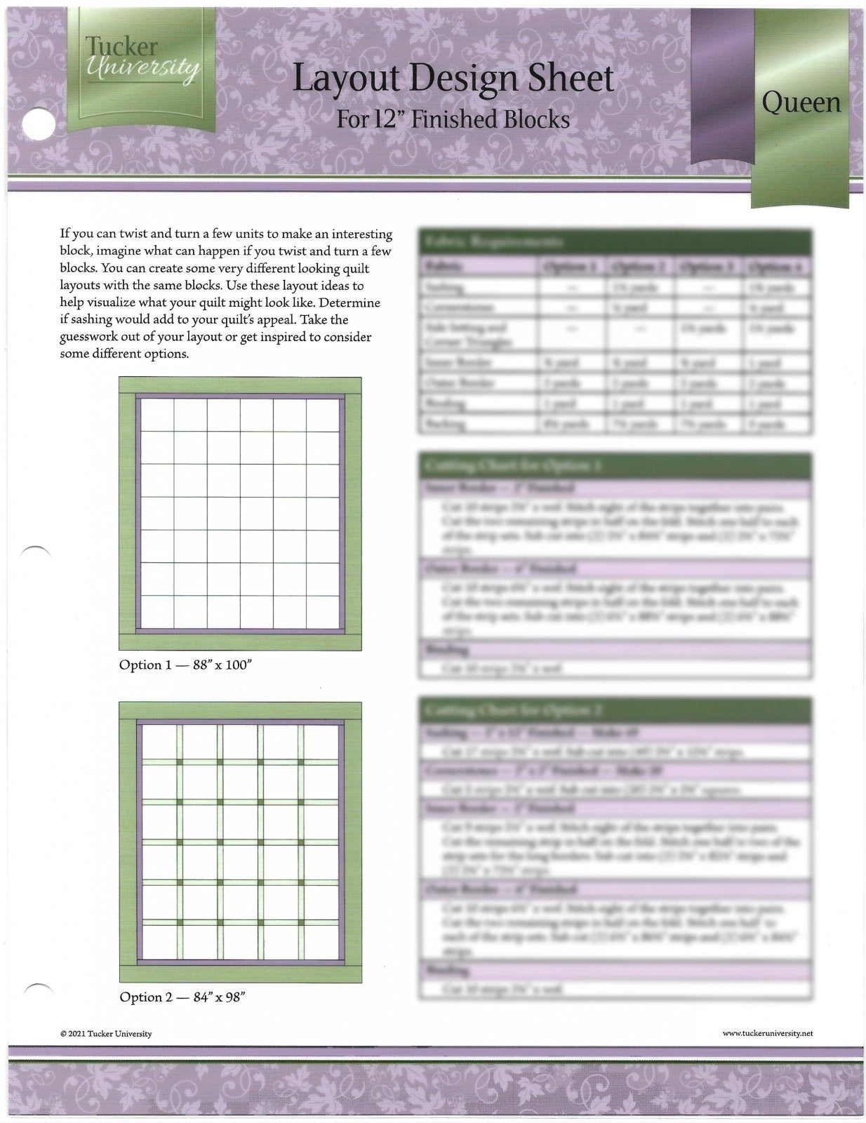 Queen Layout Design Sheet for 12" Blocks