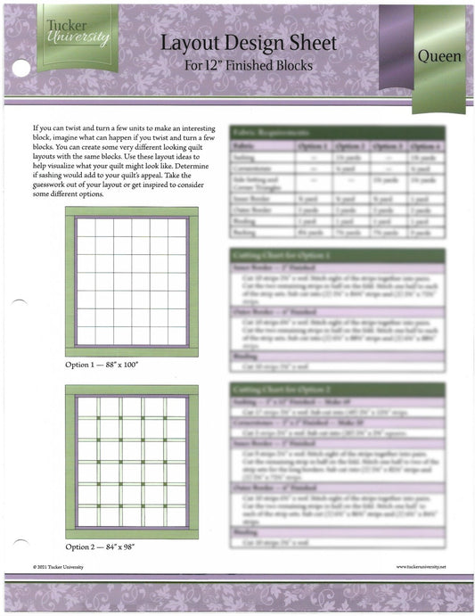 Queen Layout Design Sheet for 12" Blocks