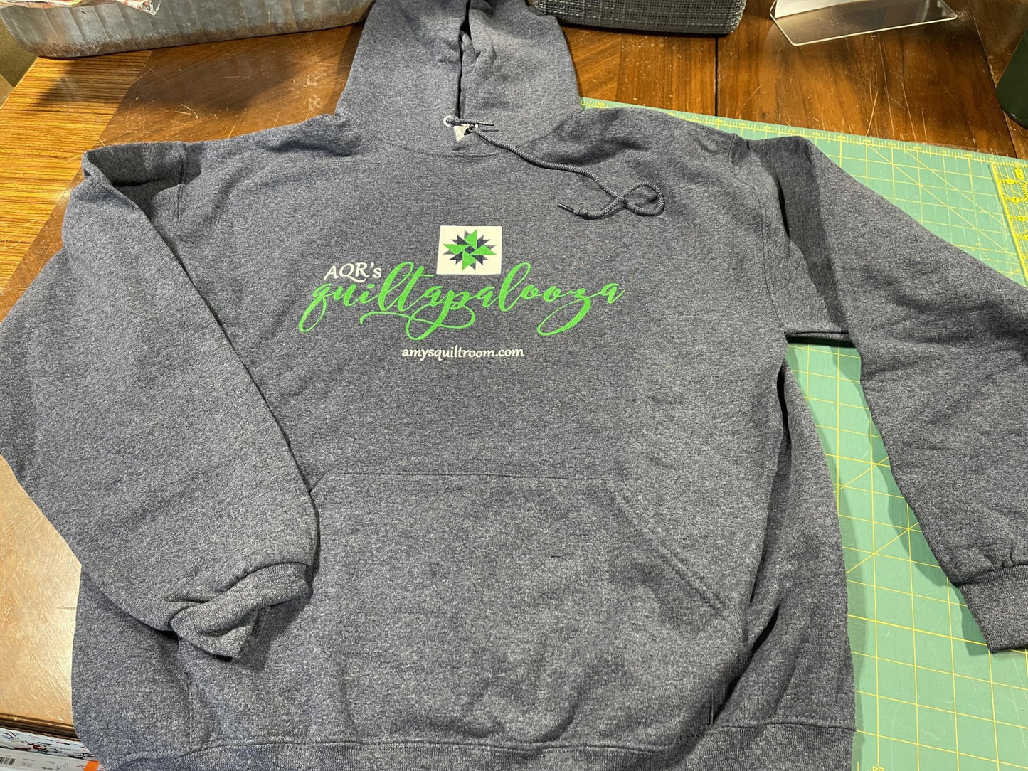 AQR Quiltapalooza Logo Hoodie  - Front Design Heather Blue