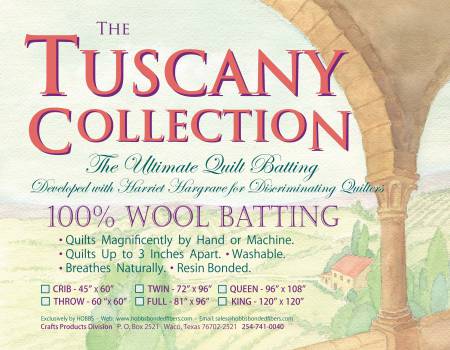 Batting Tuscany 100% Washable Wool 120in x 120in King
