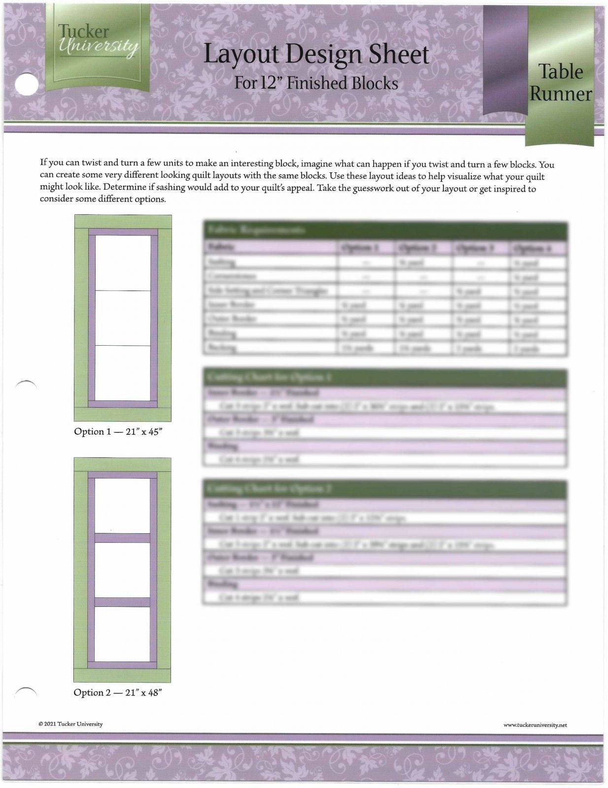 Table Runner Layout Design Sheet for 12" Blocks