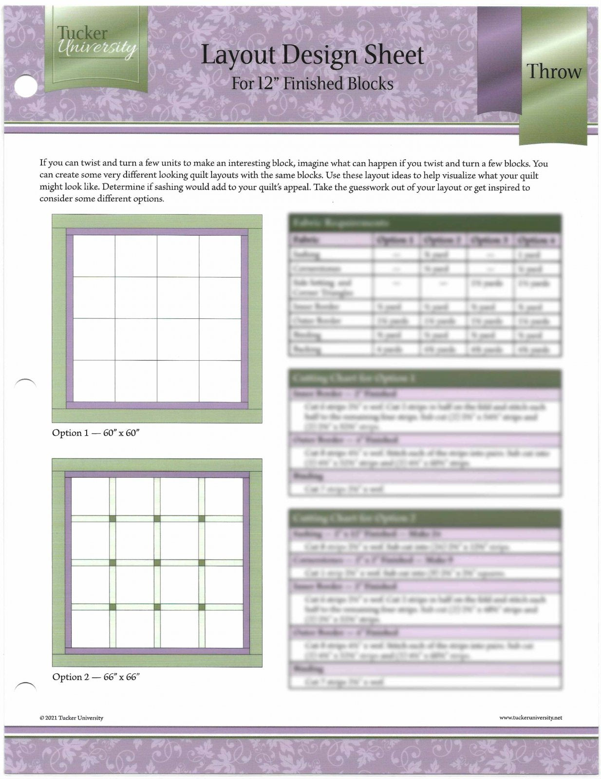 Throw Layout Design Sheet for 12" Blocks