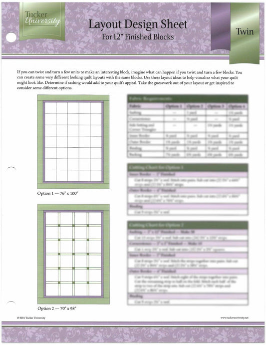 Twin Layout Design Sheet for 12" Blocks