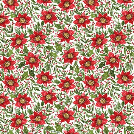 Snowy Greetings - Poinsettia and Holly White