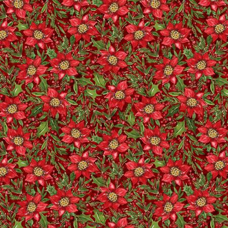 Snowy Greetings - Poinsettia and Holly Red