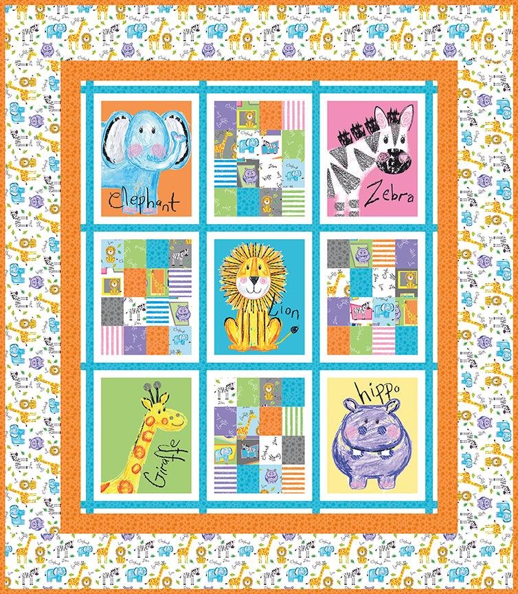 Colorful Friends Panel Quilt Fabric Kit (orange)