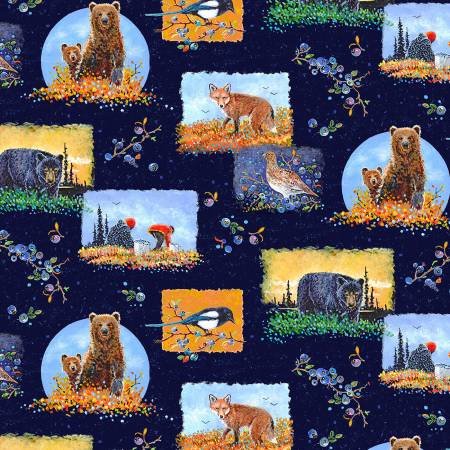 Bountiful Blueberries and Animals by P&B Textiles